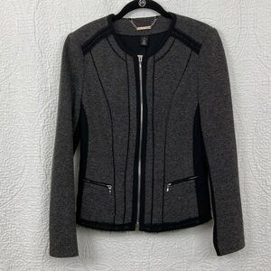 White House Black Market Women's Black and Gray Crop Zip Jacket sz 10